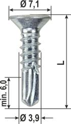 Bohrschraube verzinkt blau, rollensortiert, lange Bohrflut, mit Bremsrippen 3.9x32 mm ( 2000 ST ) 32 mm