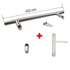 Stoßgriff Edelstahl / Innendrücker Aluminum Set, inkl. Schrauben, Schutzrosette 400 mm ( 1 ST ) Aluminium, weiß, RAL 9016 | 400 mm