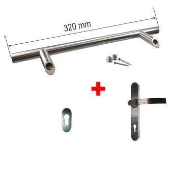 Stoßgriff / Innendrücker Set, inkl. Schrauben, Schutzrosette, verschiedene Typen und Abmessungen 