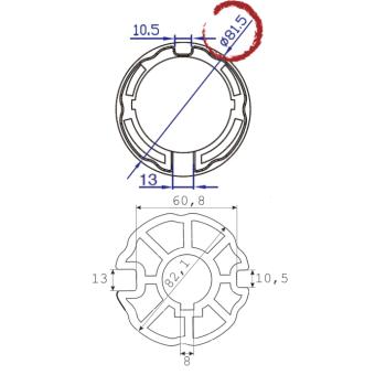 kit adaptateur, axe ronde 85 mm, pour moteurs Ø 59 mm, noir ( 1 SET ) 